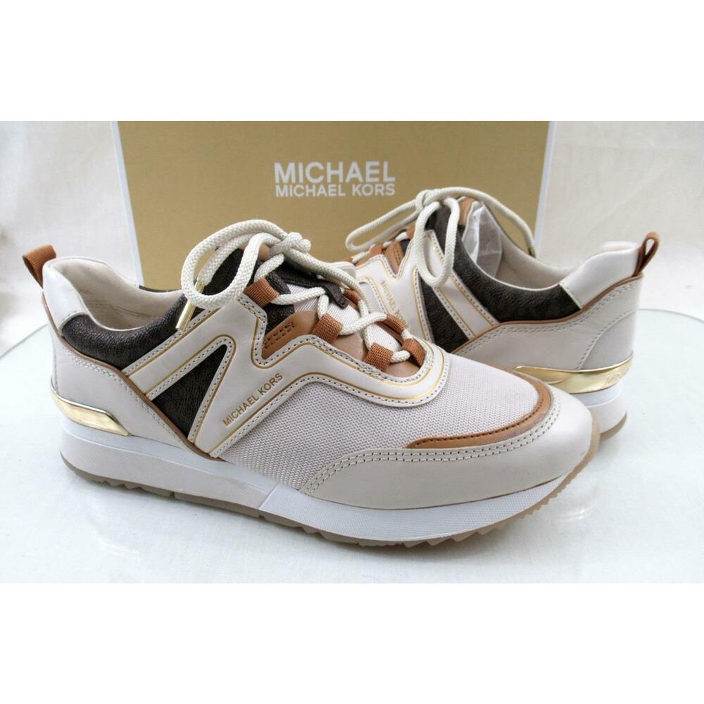 Women's Shoes Michael Kors Pippin Trainer Sneakers MK Logo Cream Multi Size 9.5 - Picture 2 of 11